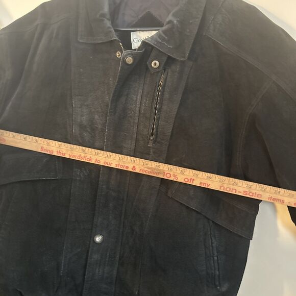 Black suede leather bomber jacket Greatland Size Large y2k distressed - Picture 10 of 15